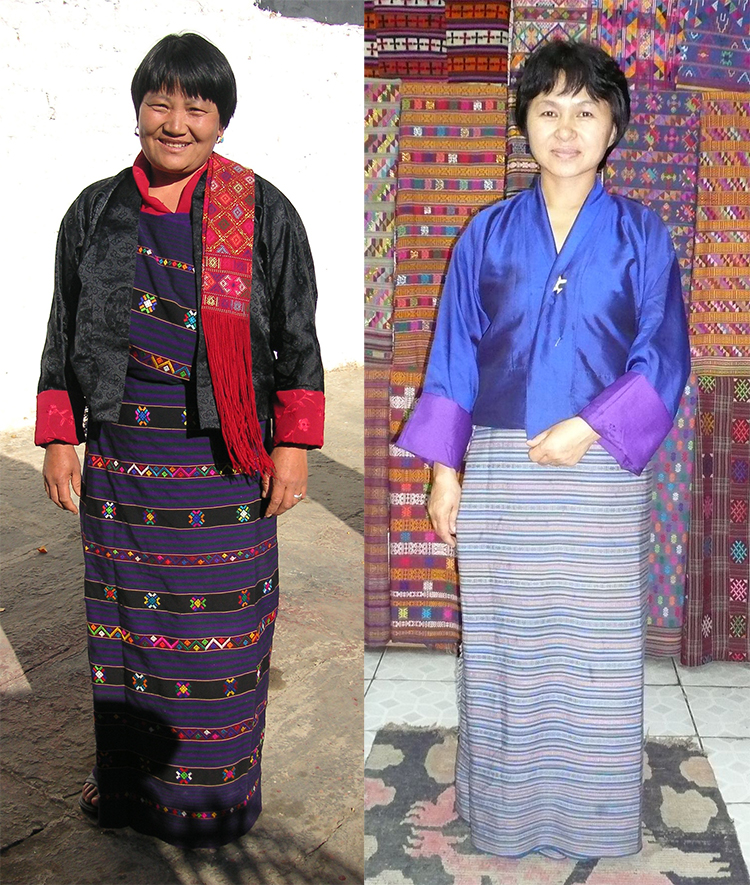女性の伝統衣装キラ、右：上下二部式のハーフキラ